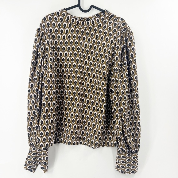 ✅ MAISON D'AMELIE FLORAL TOP BLACK/WHITE/BROWN PATTERNED X-LARGE PUFFY SLEEVE - Picture 1 of 4